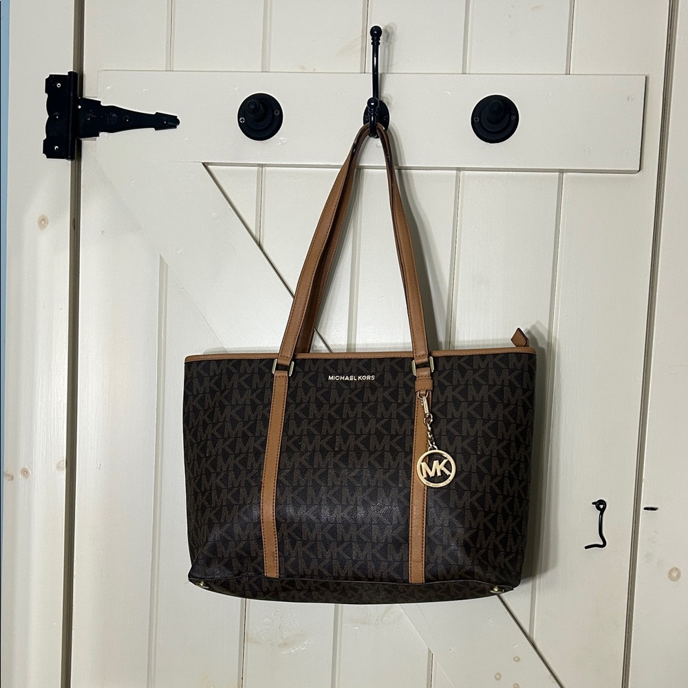 Michael Kors Brown and Tan Logo Tote